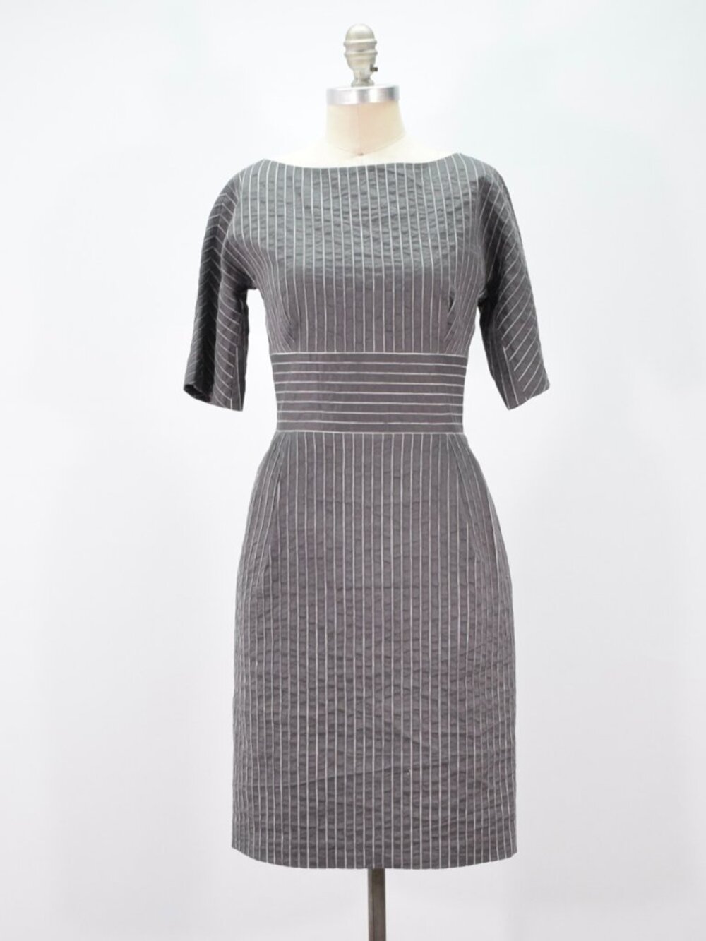 Charles Nolan Pinstriped Stretch Cotton Fitted Sheath Dress